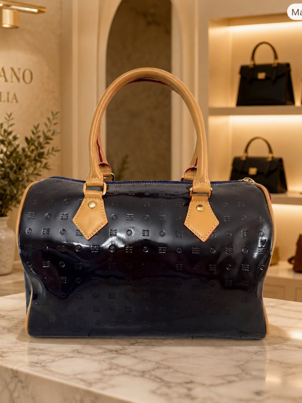 Arcadia Italian Patent Leather Plum Embossed Satchel EUC